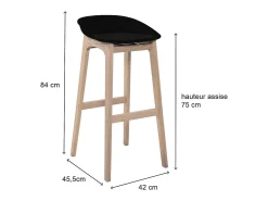 Conjunto de taburetes de bar RIVA de roble de 75 cm con asiento de plástico