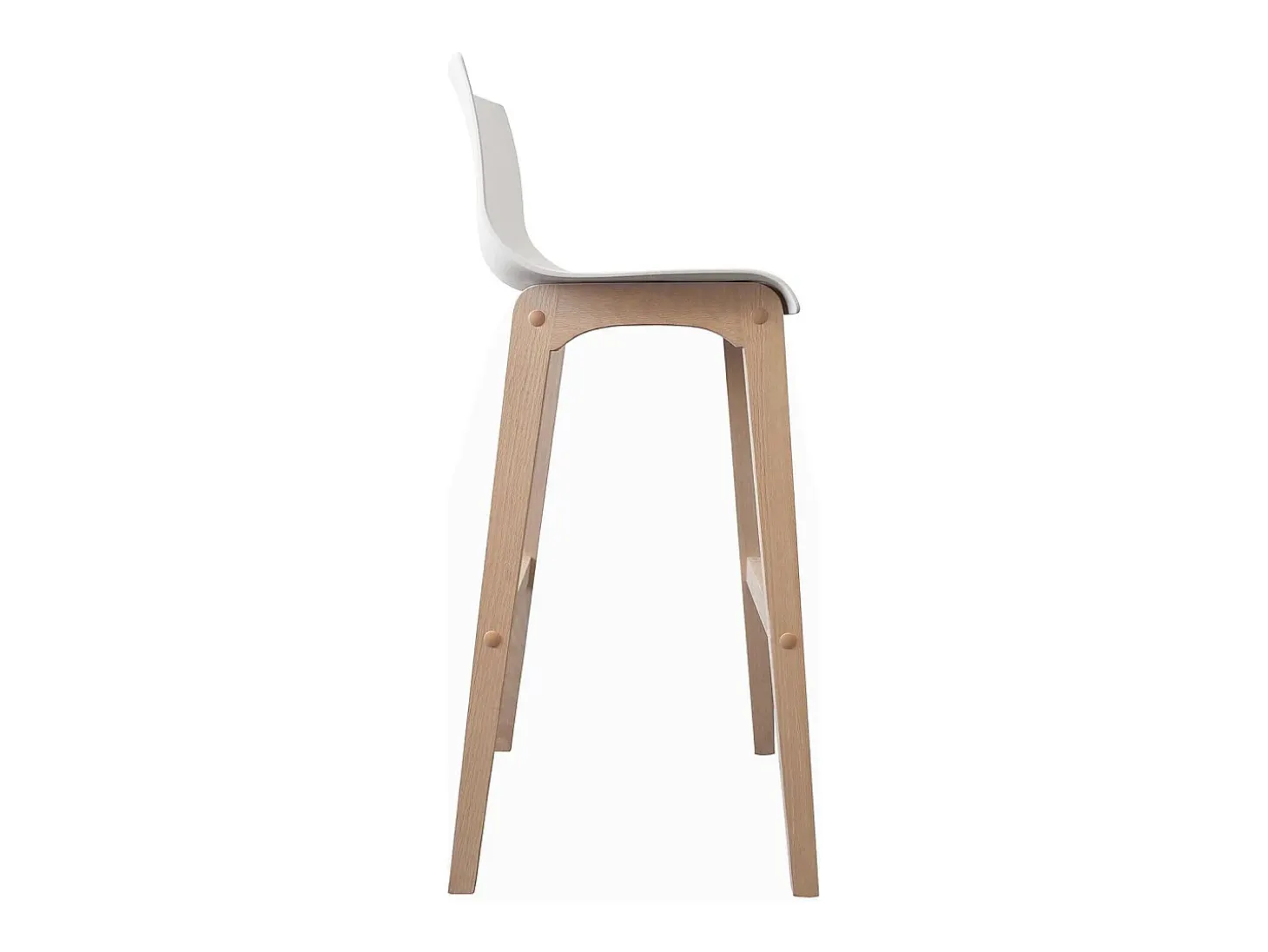 Conjunto de taburetes de bar TANNA de roble de 75 cm con asiento de plástico blanco