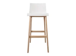 Conjunto de taburetes de bar TANNA de roble de 75 cm con asiento de plástico blanco