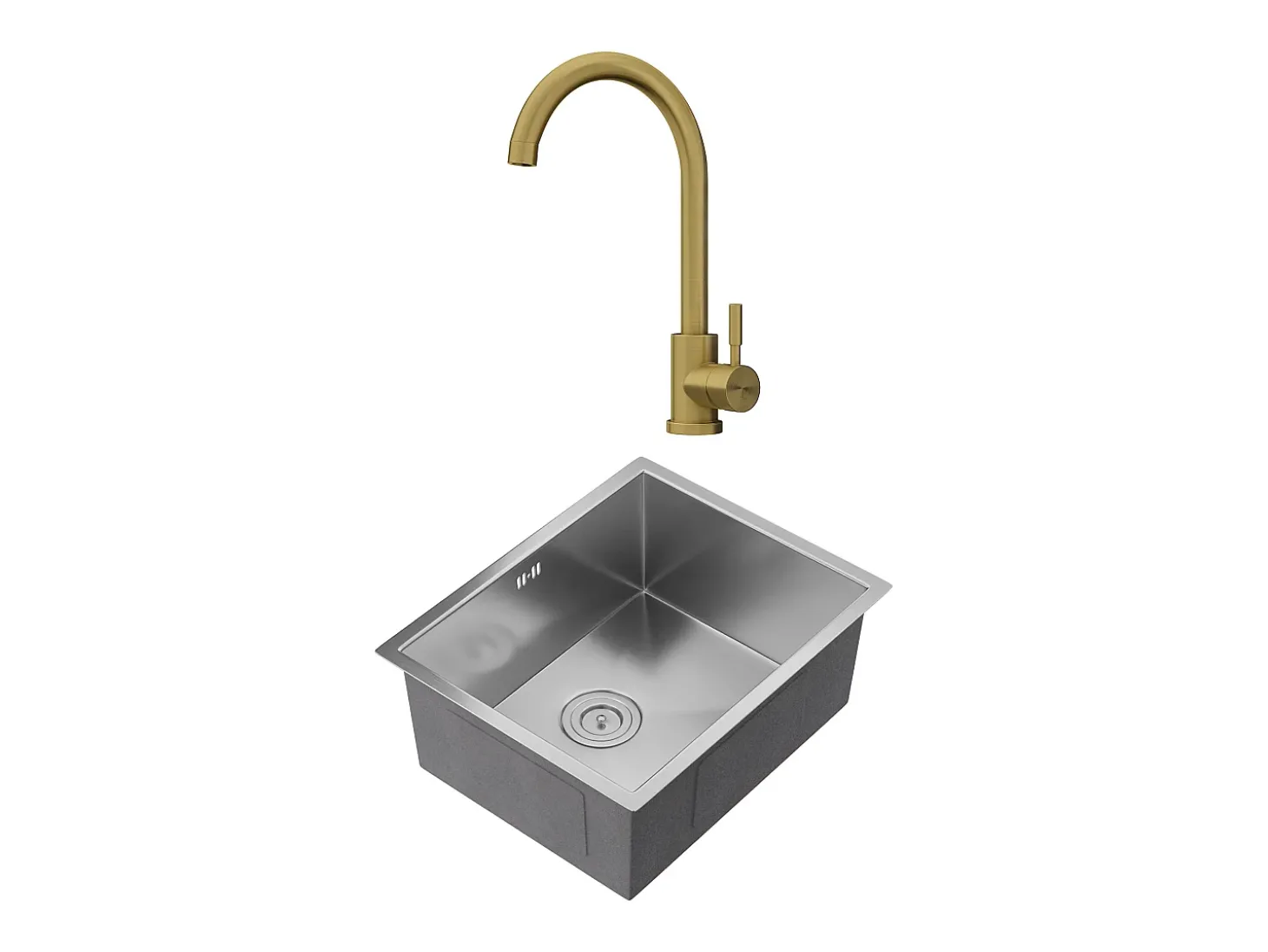 Conjunto fregadero 55x45 cm SOELA + grifo ROMILY de acero inoxidable - Gris y Dorado