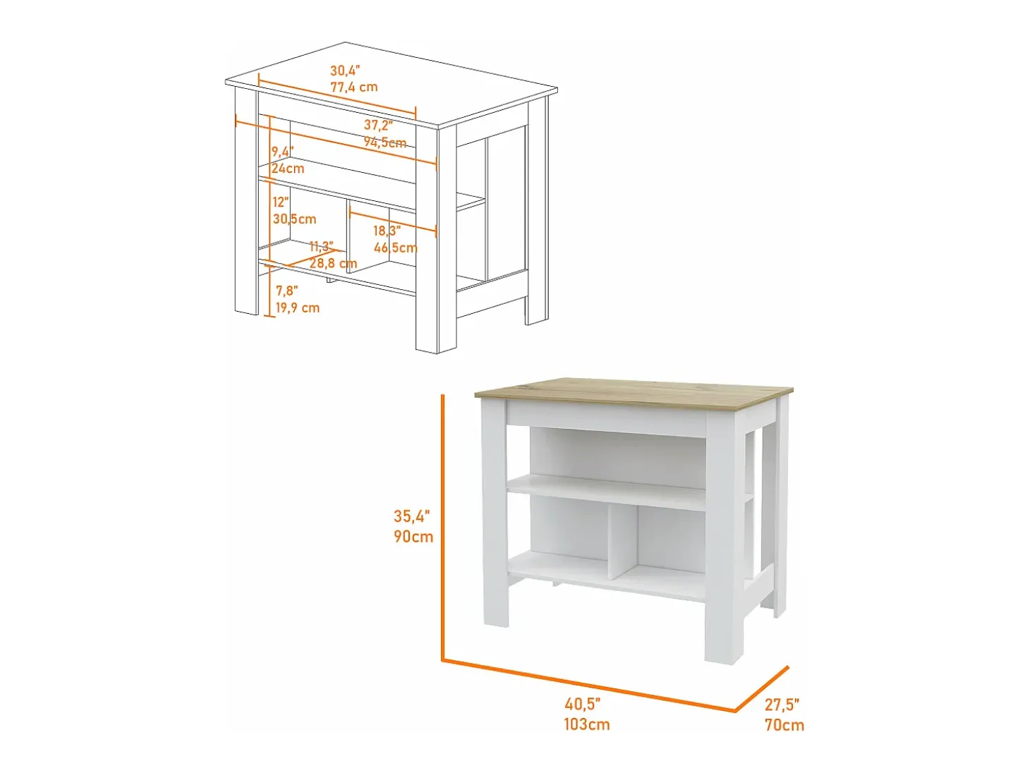 Conjunto Norfolk de Cocina, Isla de Cocina + Mueble de Pared para Cocina