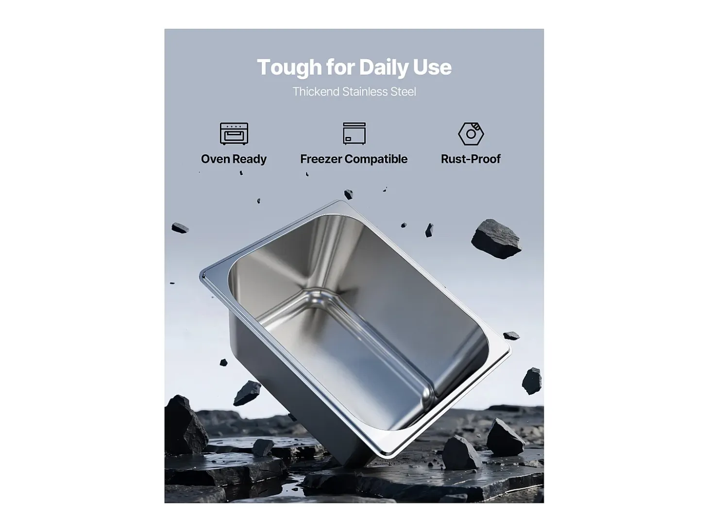 Contenedor Gastronorm SucceBuy GN 1/2, Recipiente de Restauración de Acero Inoxidable 2PCs 9 L, Contenedor Inox Alimentario Profundidad 14,9 cm, Antiadherente