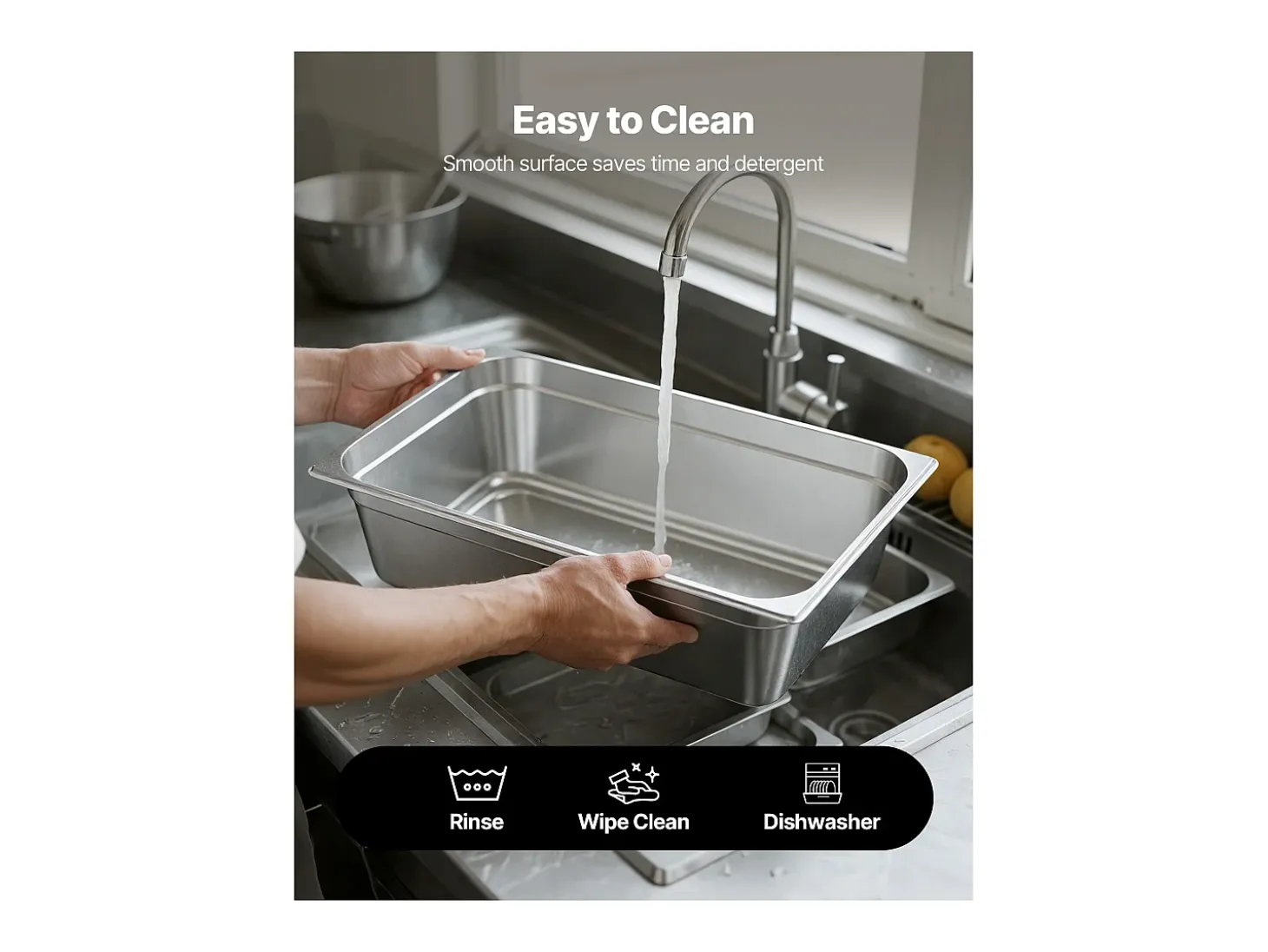 Contenedor Gastronorm SucceBuy 20,5 L, Recipiente de Restauración de Acero Inoxidable, Contenedor Inox Alimentario Profundidad 14,6 cm, Antiadherente y Antioxido