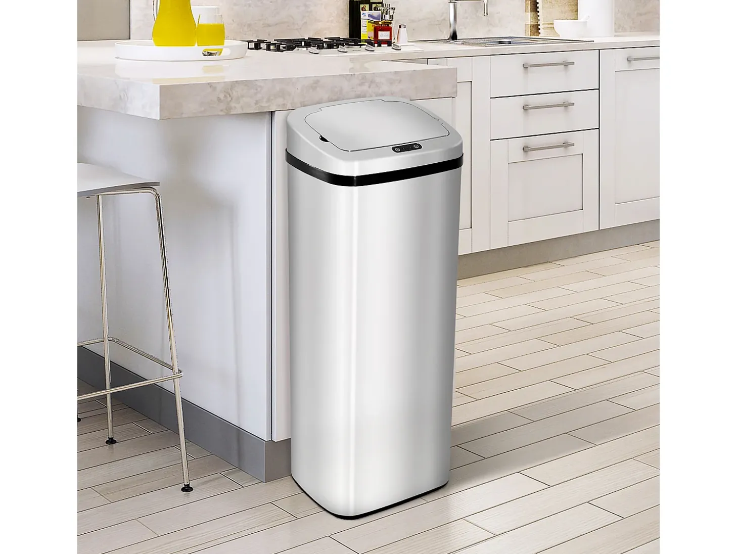 Cubo de basura automático con sensor, acero inoxidable, 50L, diseño moderno (33x25x84 cm)