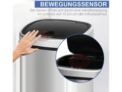 Cubo de basura automático con sensor infrarrojo, acero inoxidable, 58L, color plata (40,9x28,9x68 cm)