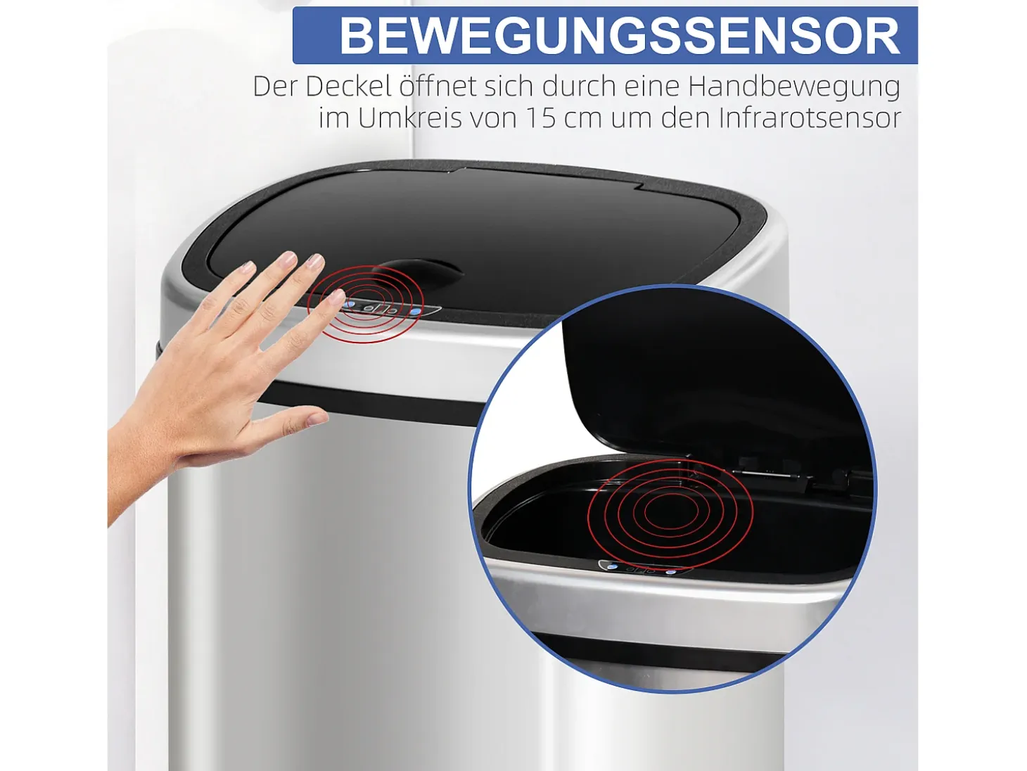 Cubo de basura automático con sensor infrarrojo, acero inoxidable, 58L, color plata (40,9x28,9x68 cm)