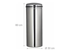 Cubo de basura de acero inoxidable 50 litros cubo de basura metálico 80 cm de alto 30 cm de diámetro tapa redonda color plata 13_0002329