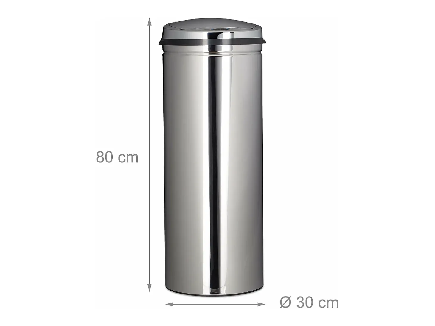 Cubo de basura de acero inoxidable 50 litros cubo de basura metálico 80 cm de alto 30 cm de diámetro tapa redonda color plata 13_0002329