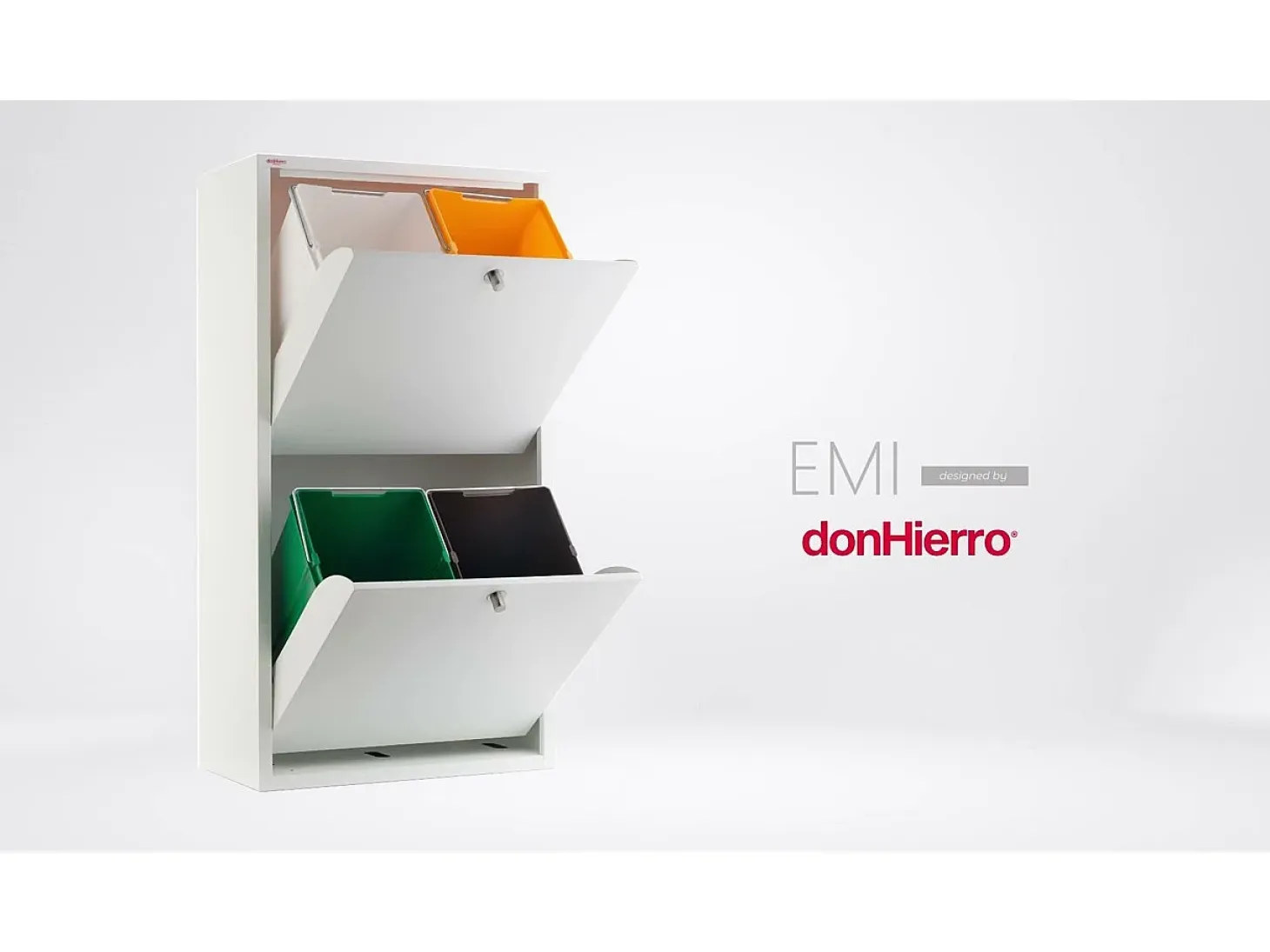 Cubo de basura para la cocina - Cubo de reciclaje - 4 compartimentos de 20L -51,7(ancho)x91,7(alto)x27,3(fondo) cm. - Blanco - EMI