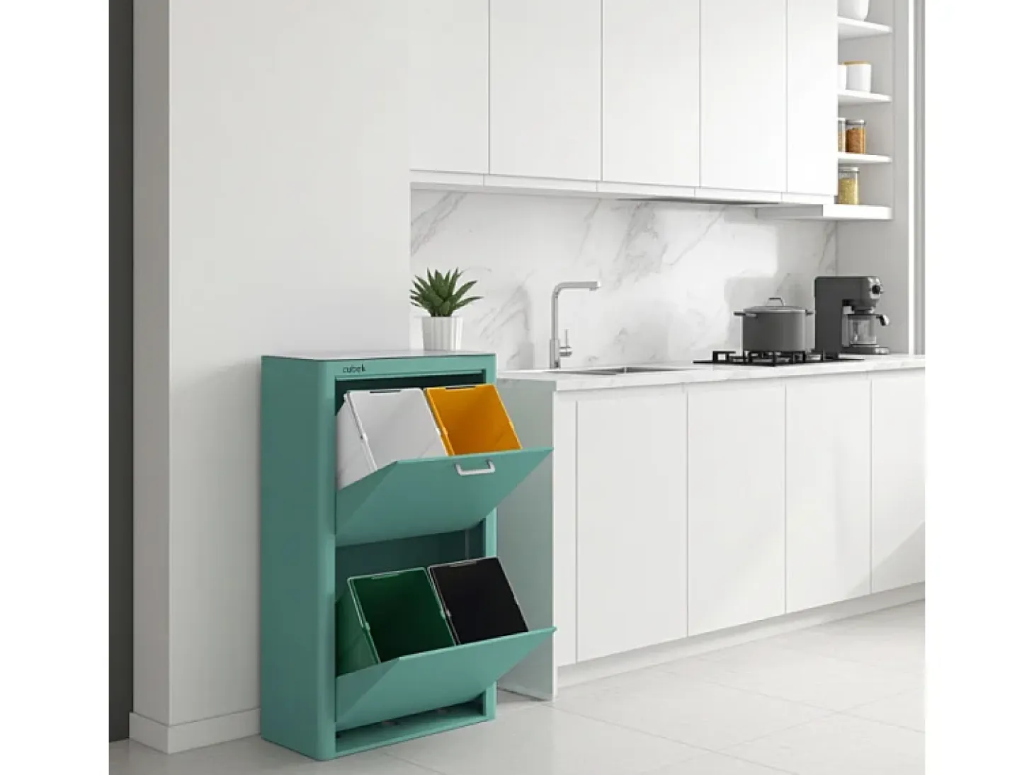 Cubo de basura para la cocina - Cubo de reciclaje - 4 compartimentos de 20L - CUBEK