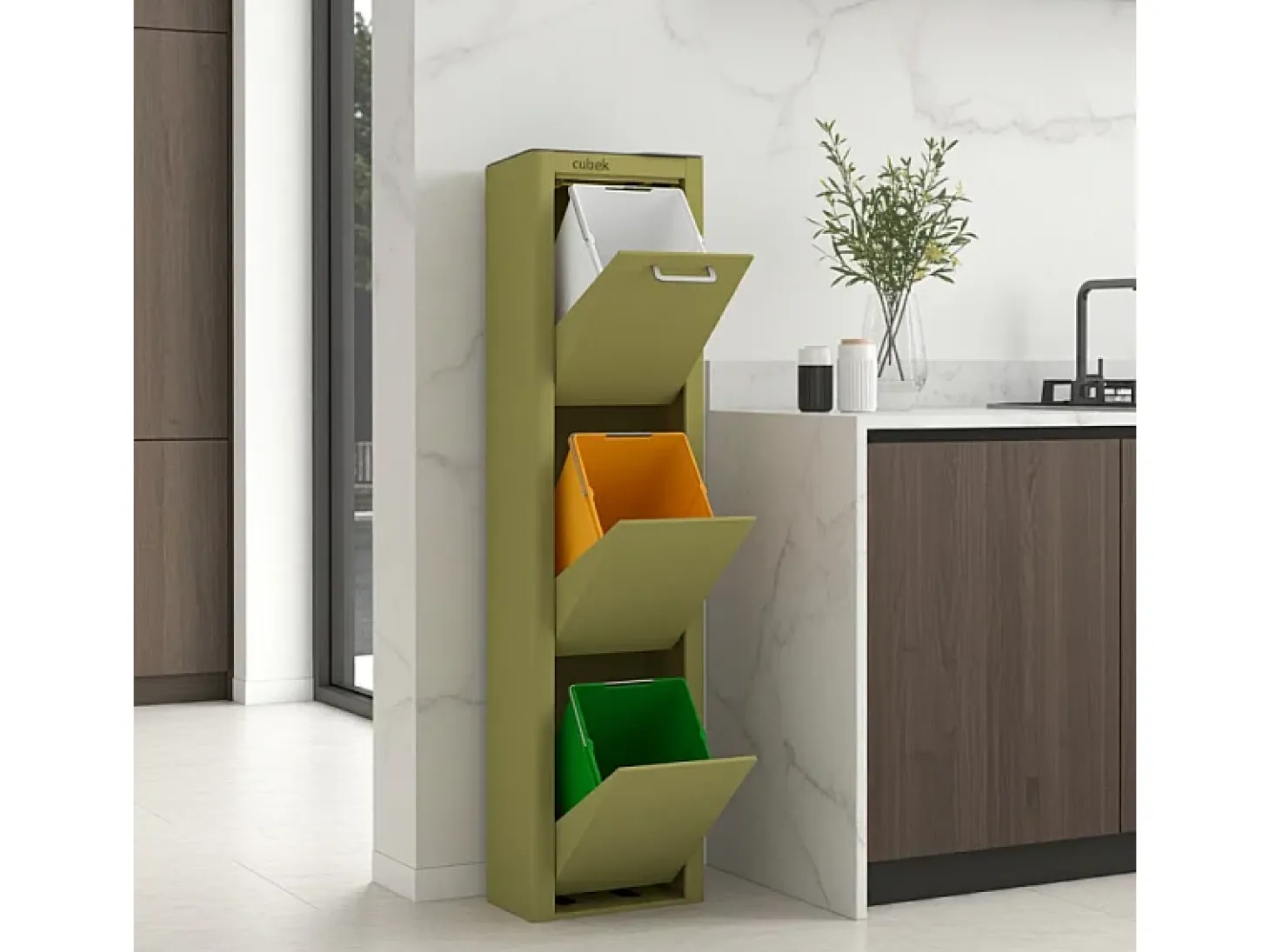 Cubo de basura para la cocina - Cubo de reciclaje - 3 compartimentos de 20L - CUBEK