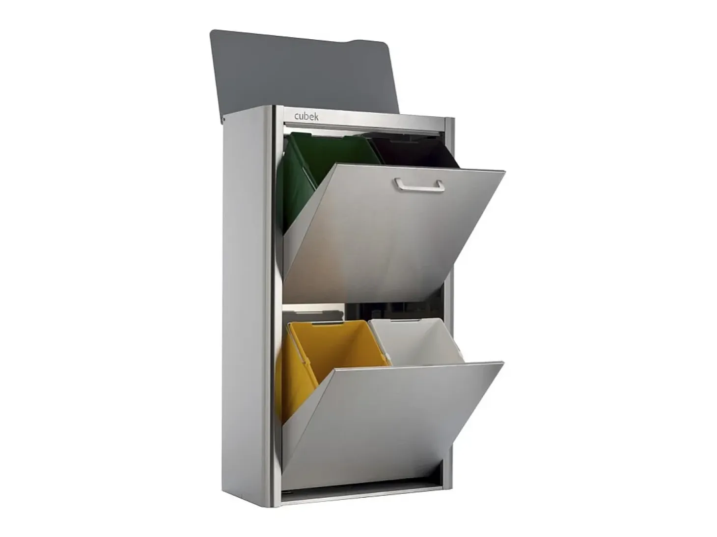 Cubo de basura para la cocina - Cubo de reciclaje - 4 compartimentos de 20L - acero Inoxidable - CUBEK