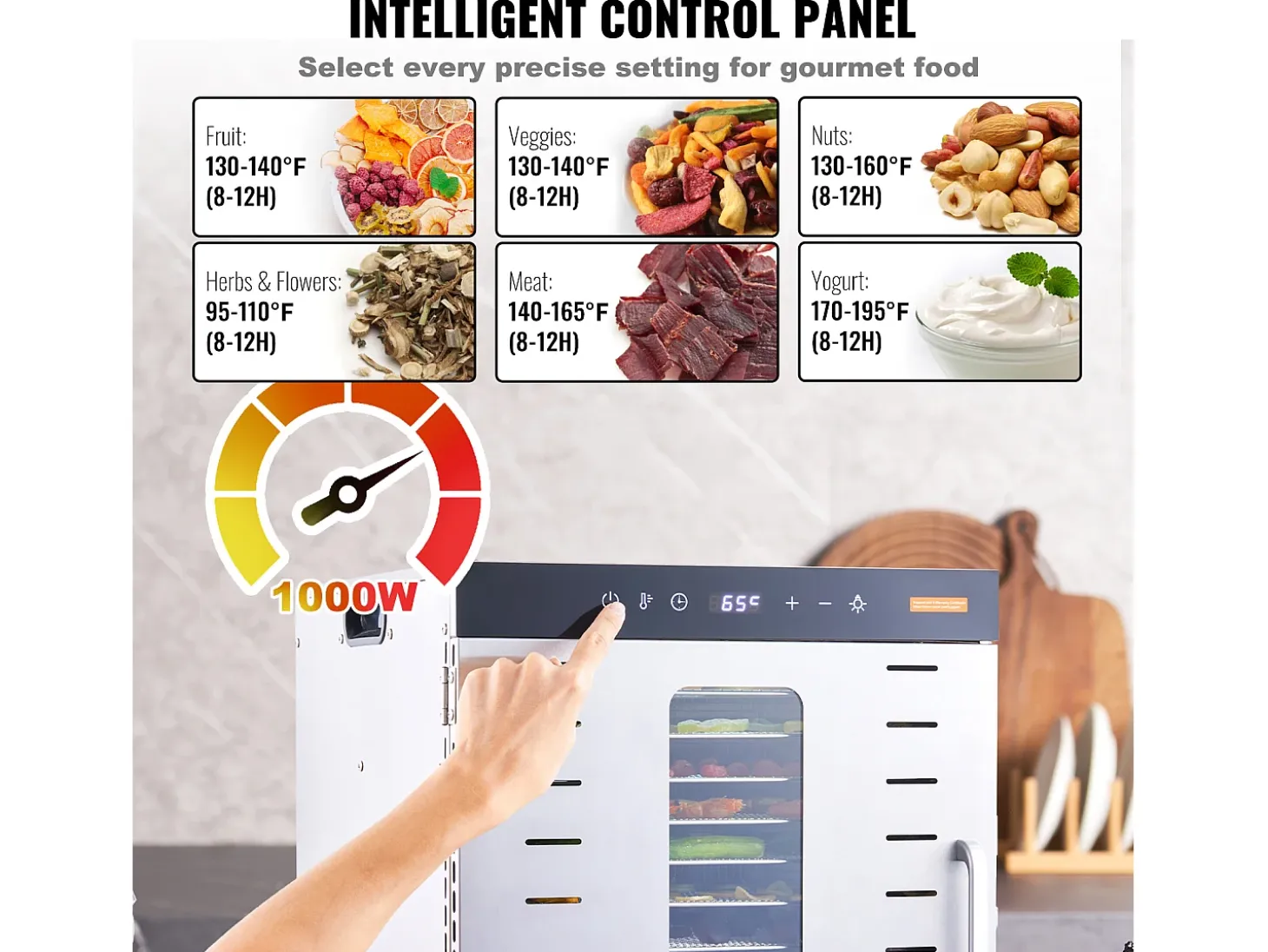 Deshidratador SucceBuy Deshidratador Alimentario con 10 Platos, Secador de Frutas Secas en Acero Inoxidable de 1000 W