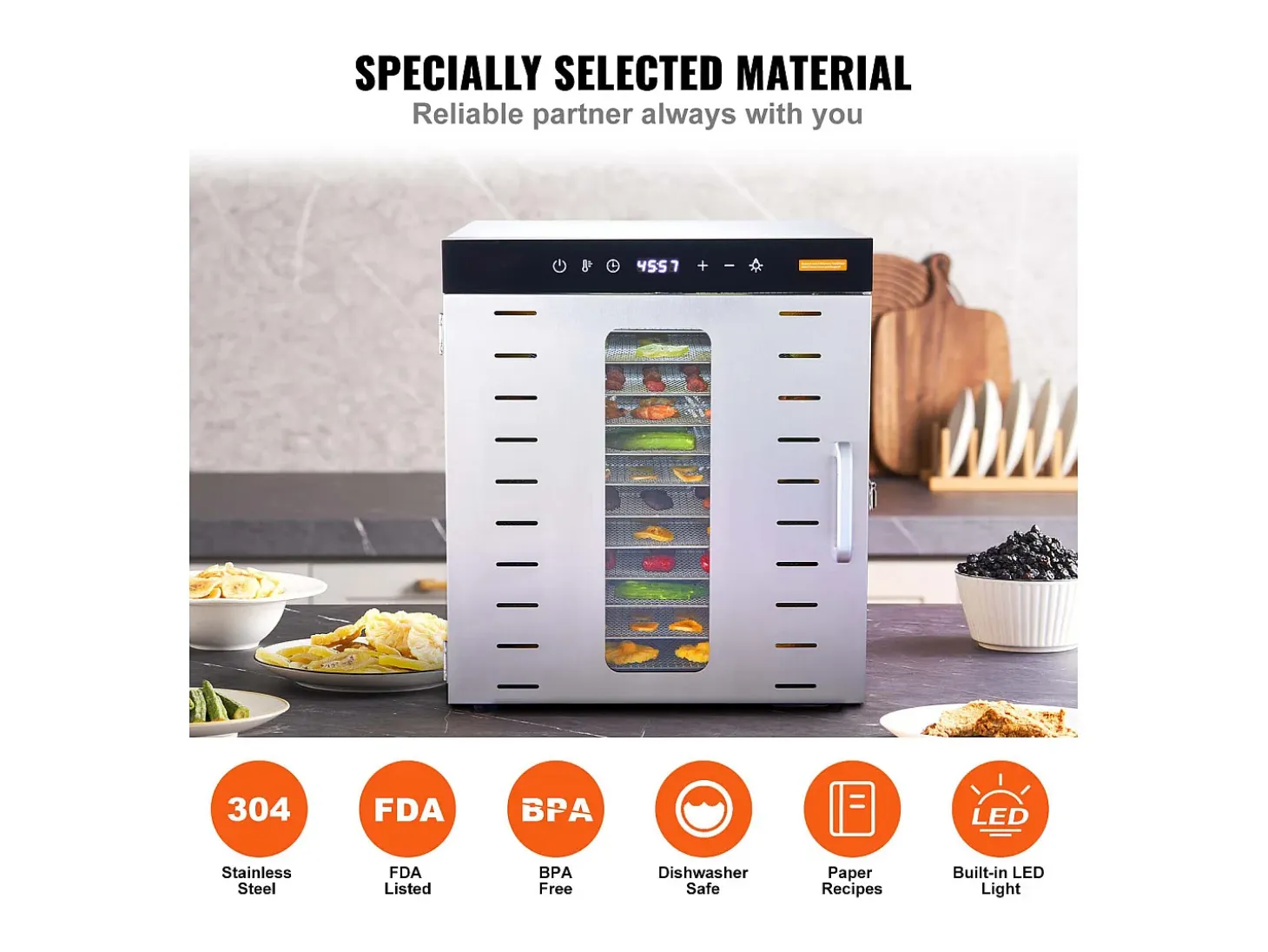 Deshidratador SucceBuy Deshidratador Alimentario con 10 Platos, Secador de Frutas Secas en Acero Inoxidable de 1000 W