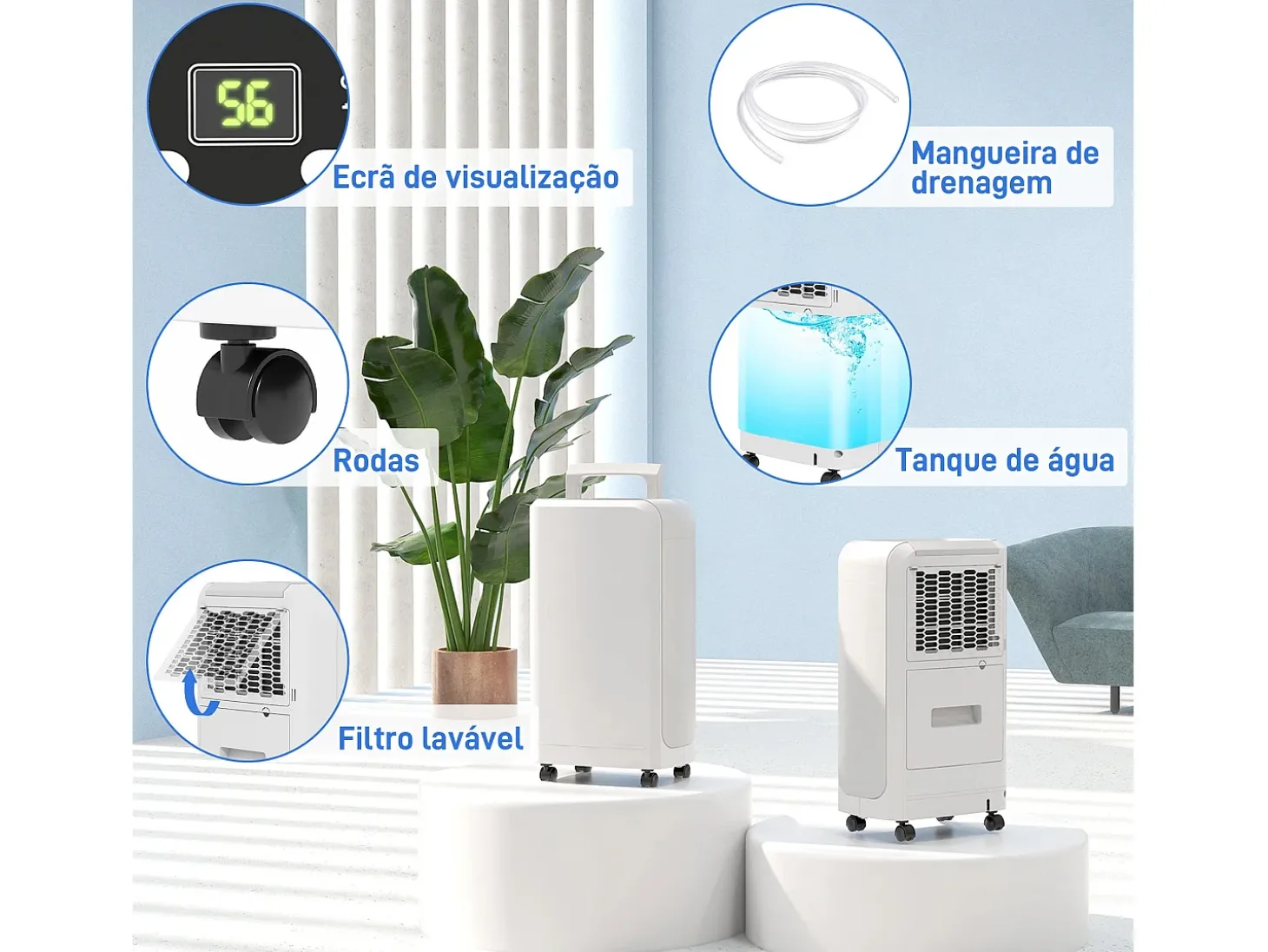 Deshumidificador eléctrico Fresh Homcom 12L 2 velocidades blanco 50,6x28x18 cm