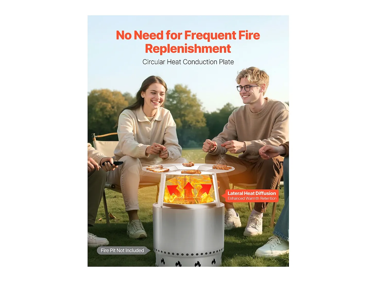 Difusor de Calor SucceBuy para Brasero, 63.5x25.4 cm Protección Térmica Redonda para Fuego de Madera, Difusor de Calor de Acero Inoxidable 304