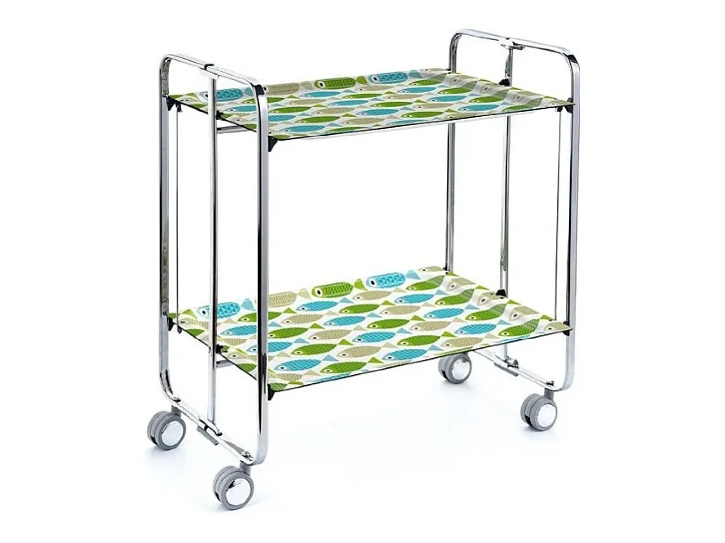DON HIERRO - Carrito auxiliar plegable BAUHAUS cromado con ruedas – 2 niveles y 4 posiciones-