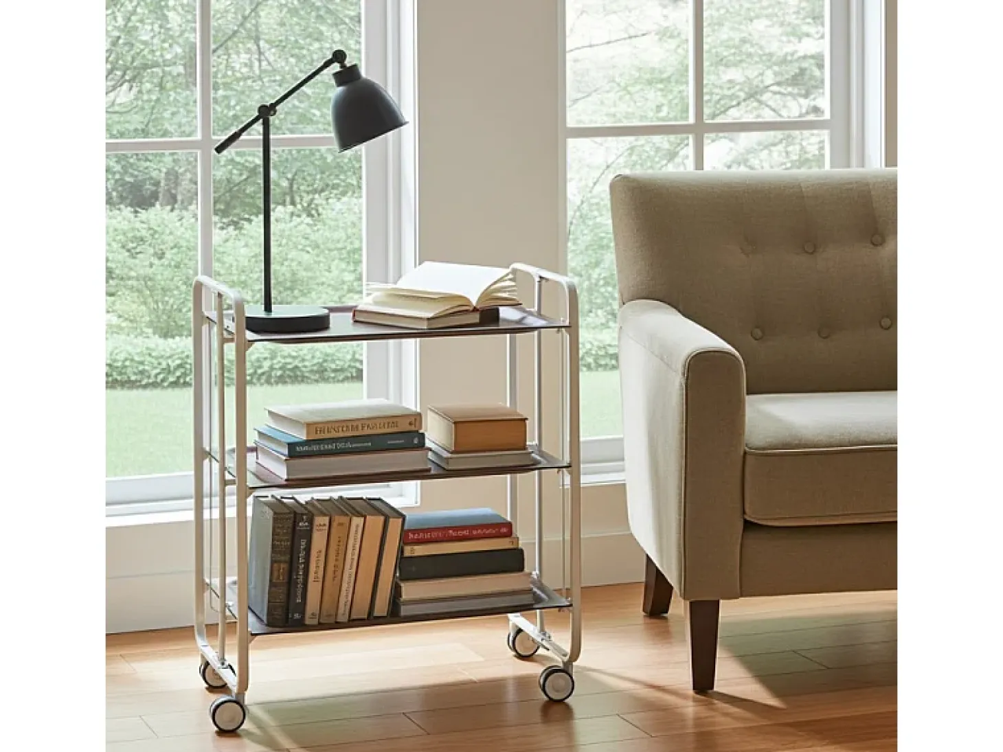 DON HIERRO - Carrito auxiliar plegable BAUHAUS blanco con ruedas – 3 niveles y 3 posiciones-