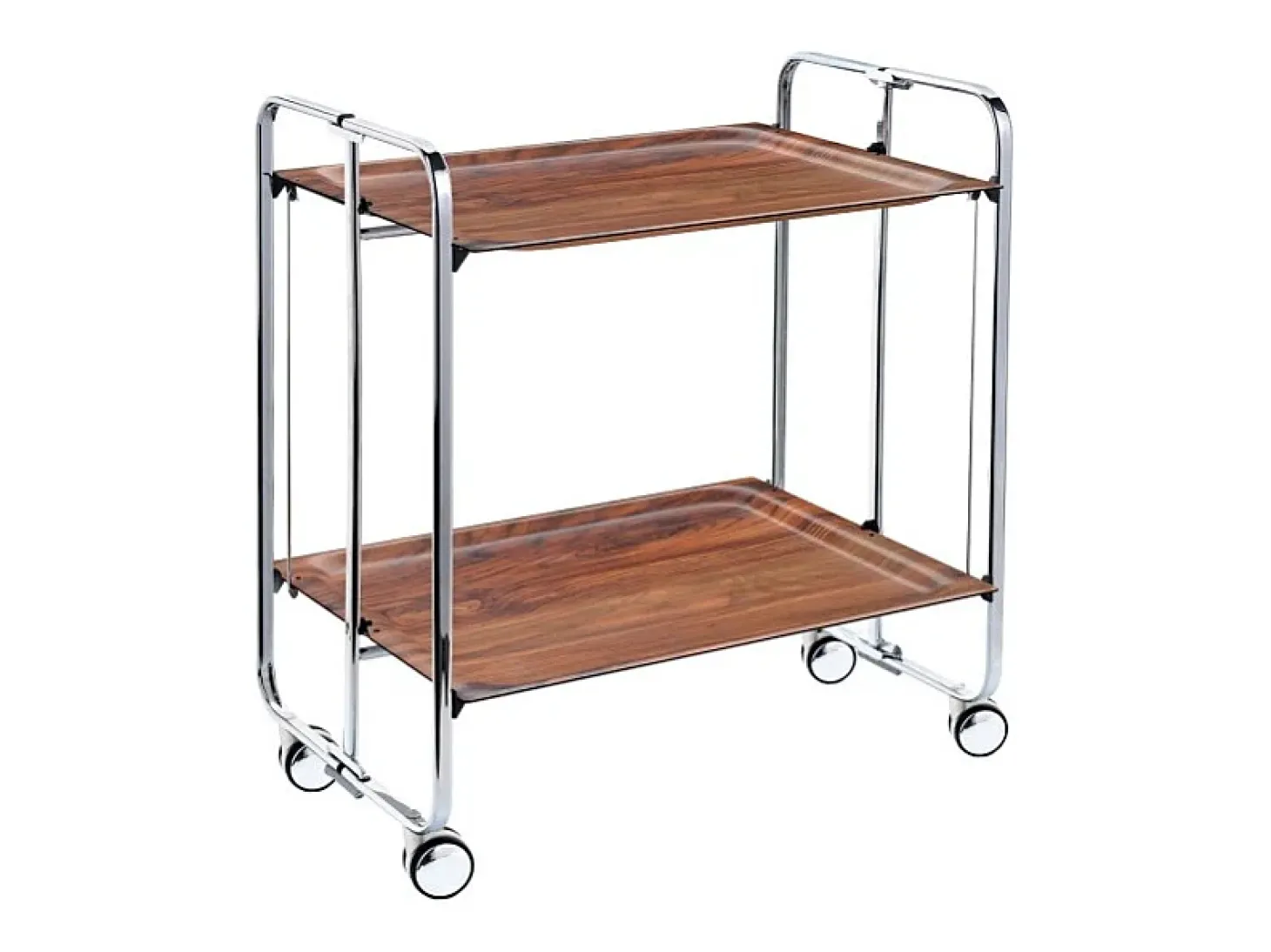 DON HIERRO - Carrito auxiliar plegable BAUHAUS cromado con ruedas – 2 niveles y 4 posiciones-Cedro