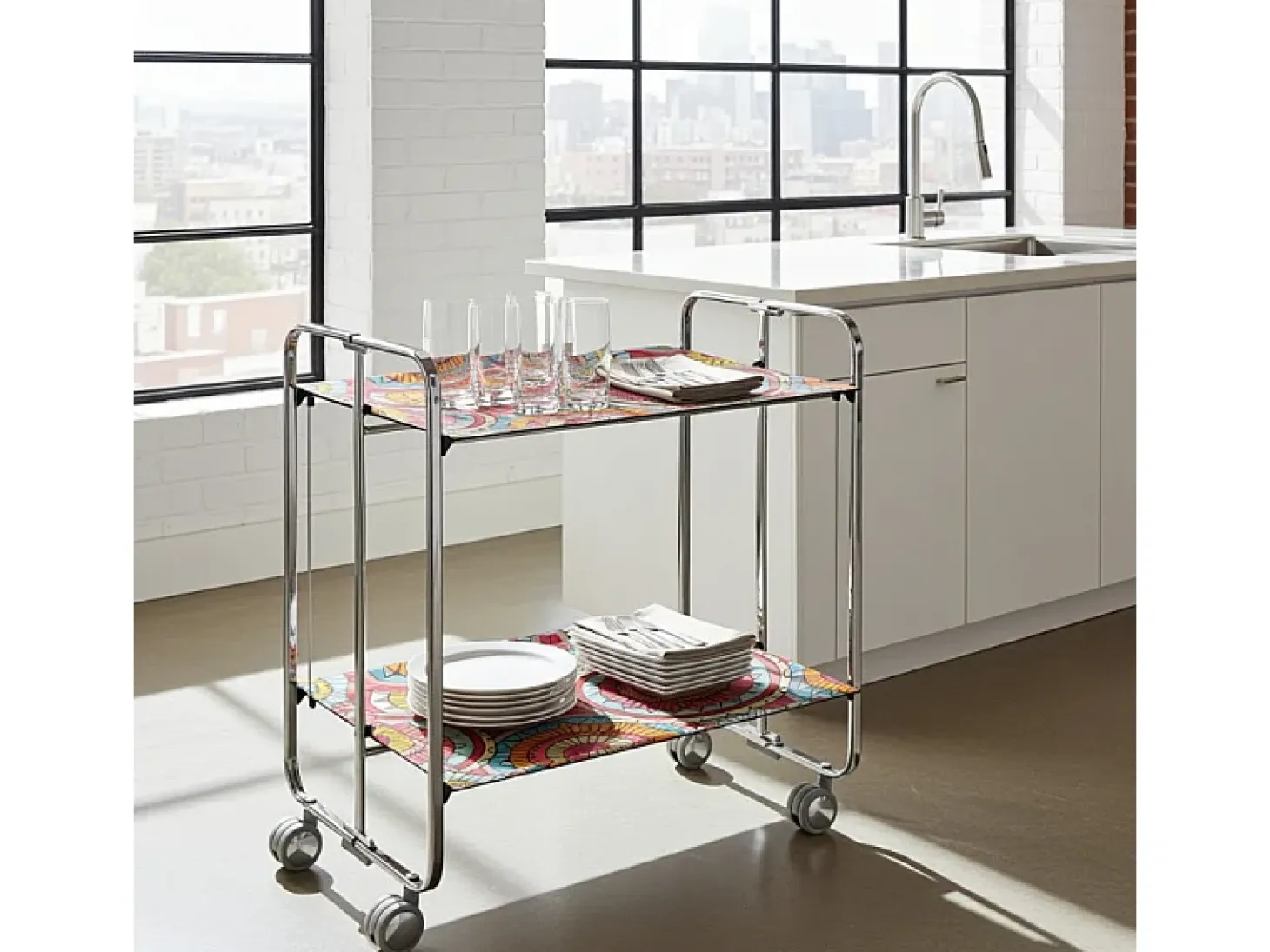 DON HIERRO - Carrito auxiliar plegable BAUHAUS cromado con ruedas – 2 niveles y 4 posiciones-