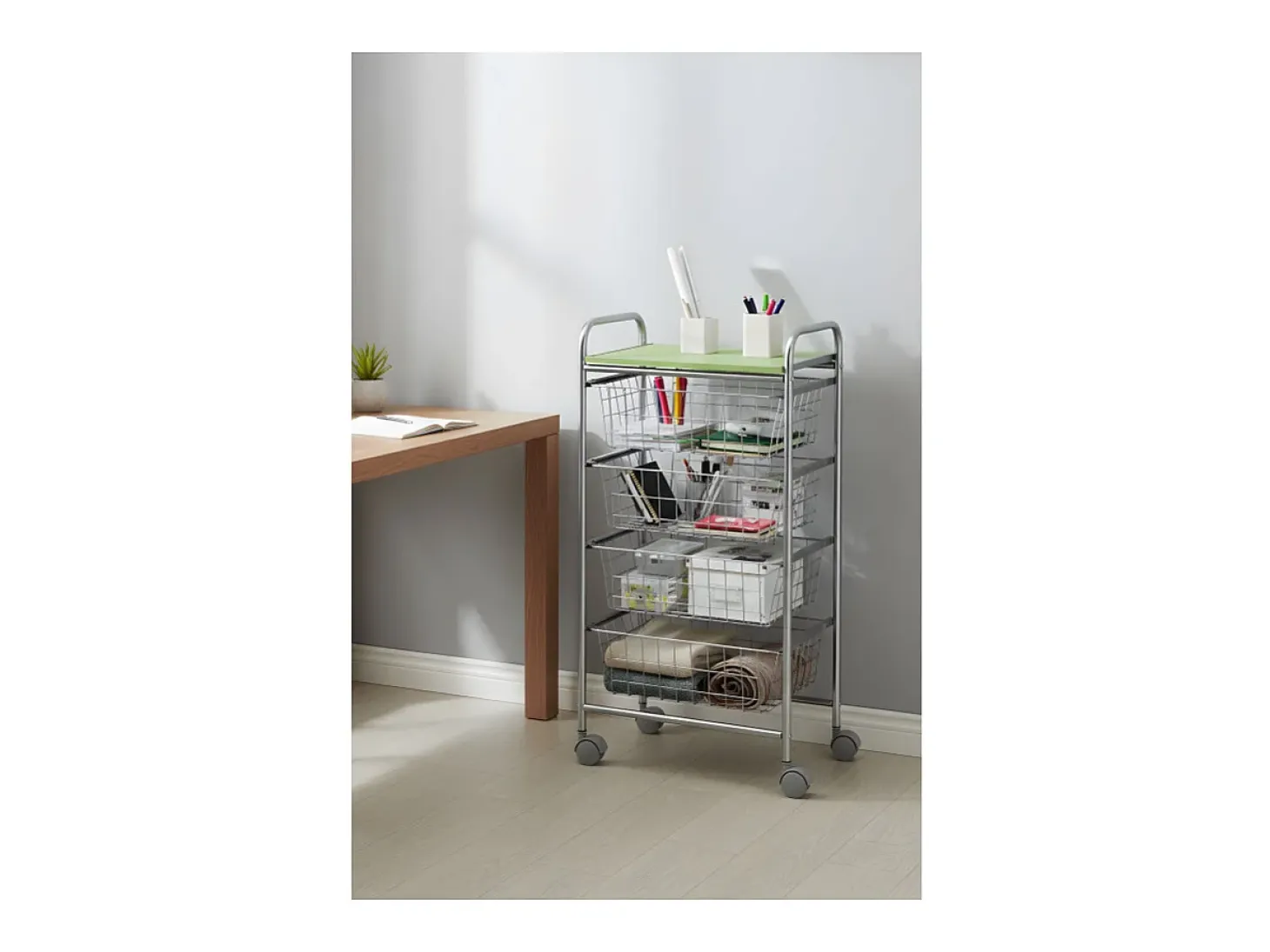 DON HIERRO - Carrito verdulero GREEN, 4 cestas de gran capacidad, Gris aluminio y Verde pistacho-