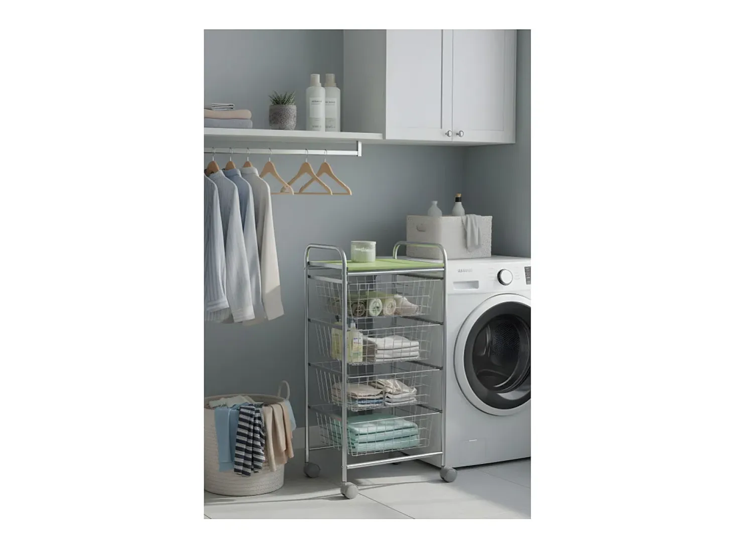 DON HIERRO - Carrito verdulero GREEN, 4 cestas de gran capacidad, Gris aluminio y Verde pistacho-