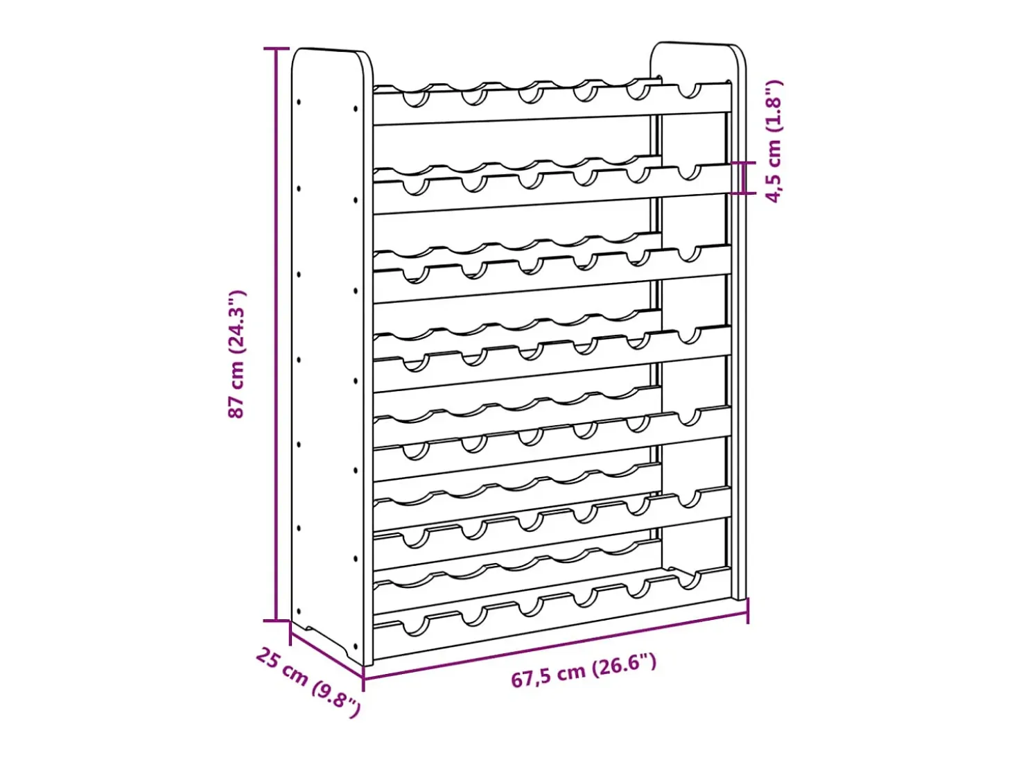 Eldon Botellero madera maciza de pino 67,5x25x87 cm