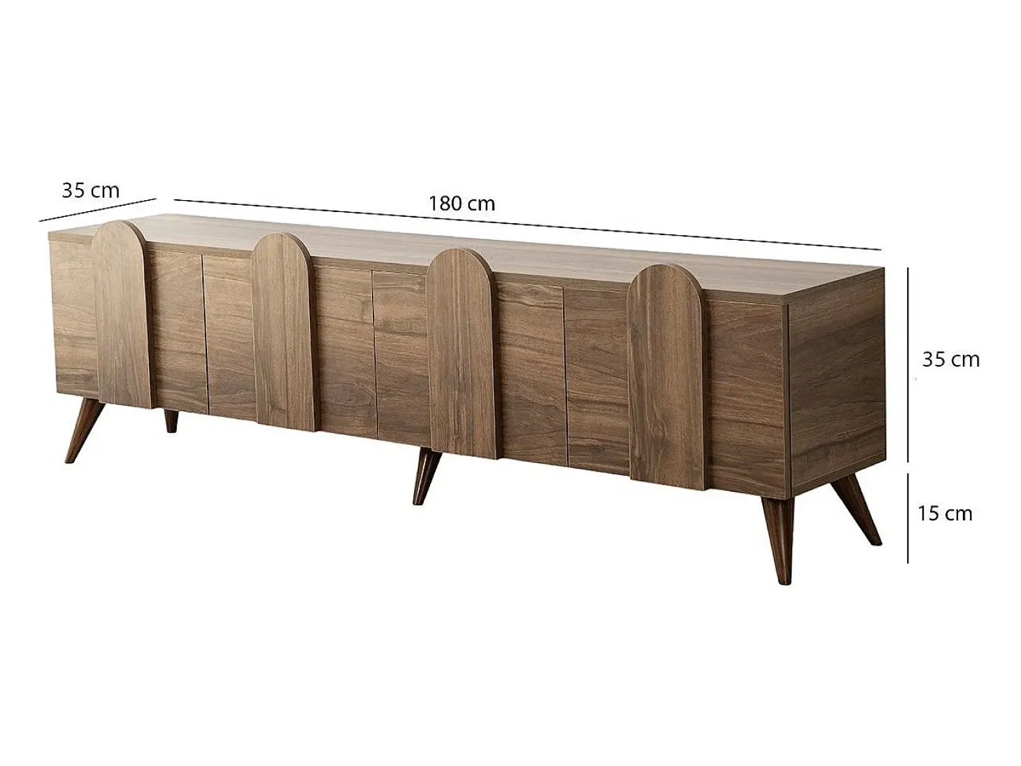Elegante mueble de TV de nogal, 180 cm x 50 cm x 35 cm | Tablero aglomerado 100% melaminizado, 18 mm de grosor, cantos de PVC | Diseño moderno para el salón