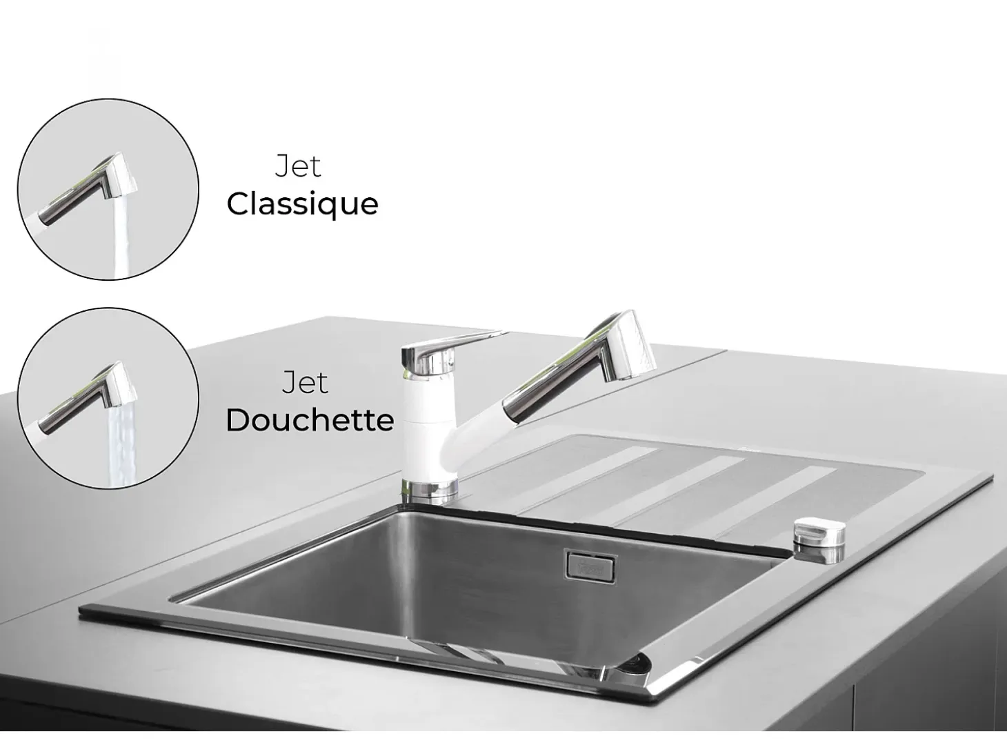 Embla grifo mezclador para fregadero blanco cromado con ducha extraíble Essebagno