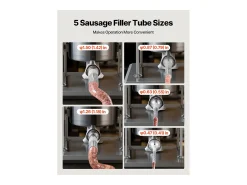 Embutidora de Salchichas SucceBuy Manual Capacidad 10 L, Máquina de Salchichas Vertical de Acero Inoxidable, Envasadora a Doble Velocidad, con 5 Tubos de Llenado