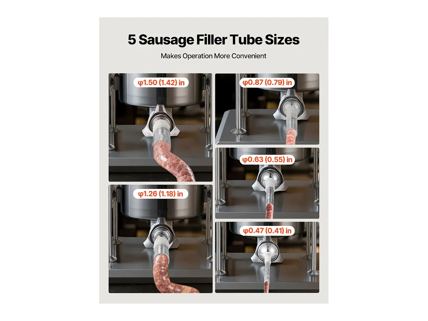 Embutidora de Salchichas SucceBuy Manual Capacidad 10 L, Máquina de Salchichas Vertical de Acero Inoxidable, Envasadora a Doble Velocidad, con 5 Tubos de Llenado