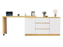 Escritorio y aparador 2 en 1 - 120 x 50 x 76,5 cm - giratorio - con 3 cajones + 2 puertas - aglomerado - blanco