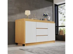 Escritorio y aparador 2 en 1 - 120 x 50 x 76,5 cm - giratorio - con 3 cajones + 2 puertas - aglomerado - blanco