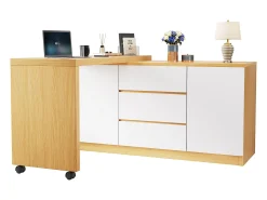 Escritorio y aparador 2 en 1 - 120 x 50 x 76,5 cm - giratorio - con 3 cajones + 2 puertas - aglomerado - blanco