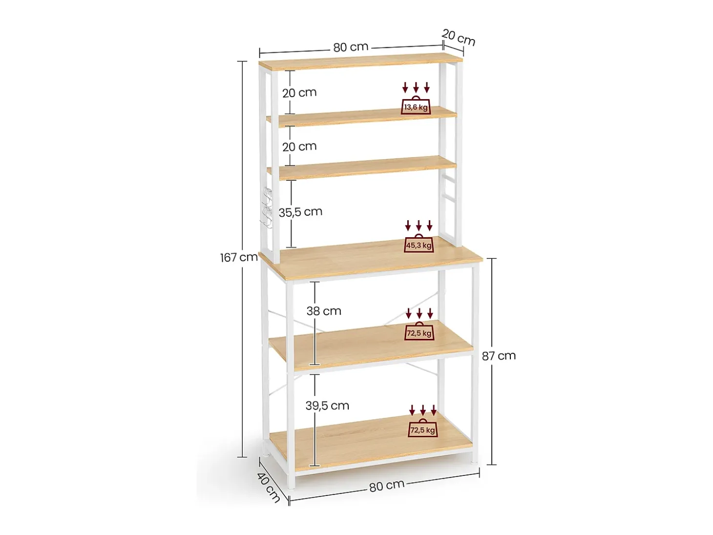 Estantería de cocina 40x80x167 cm roble blanco