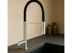 Exil Mezclador monomando de lavabo satinado y oro rosa con teleducha Essebagno