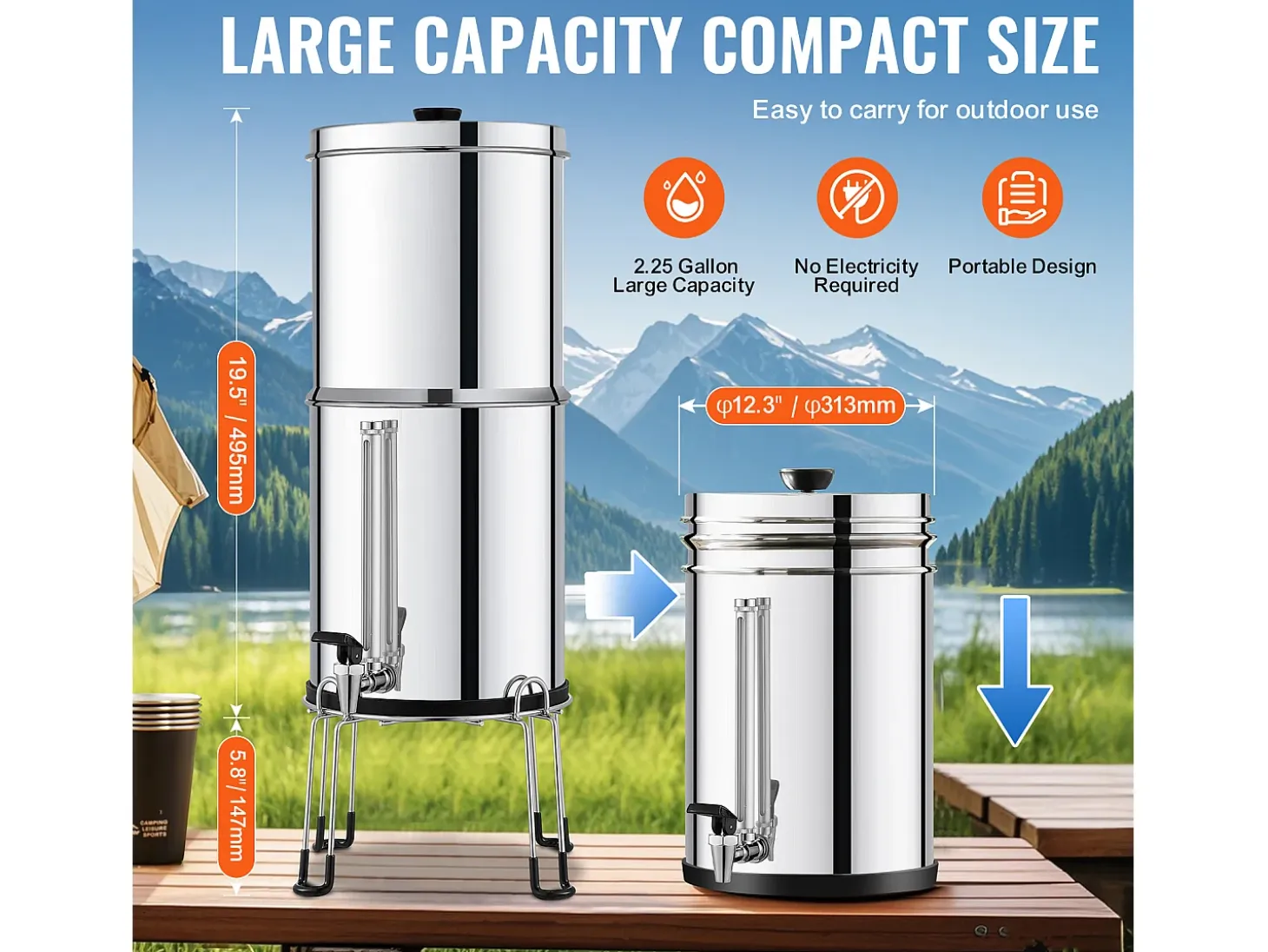 Filtro de Agua Alimentado por Gravedad SucceBuy, Sistema de Filtración de Agua por Gravedad 8,5 L 2 Filtros