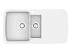 Fregadero de cocina con dos senos de granito blanco ES833469