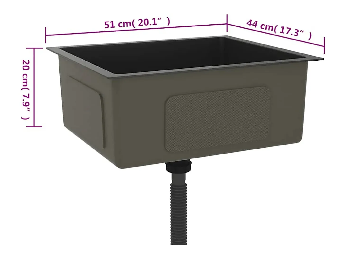Fregadero de cocina de acero inoxidable negro hecho a mano