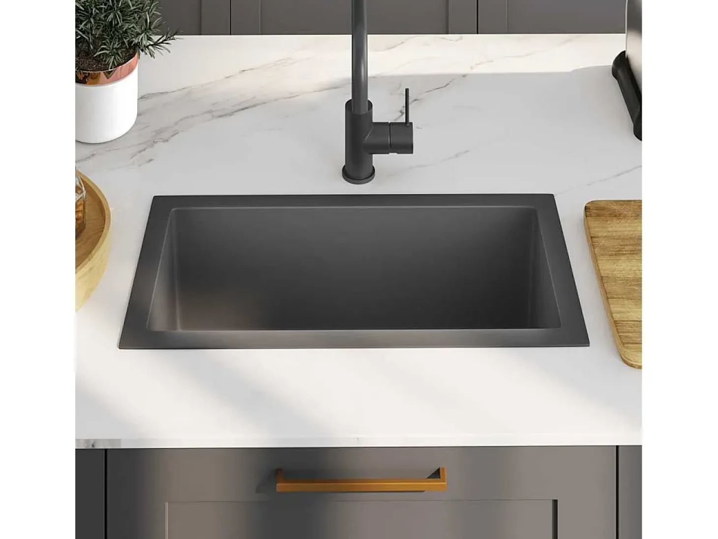 Fregadero de cocina de acero inoxidable negro hecho a mano