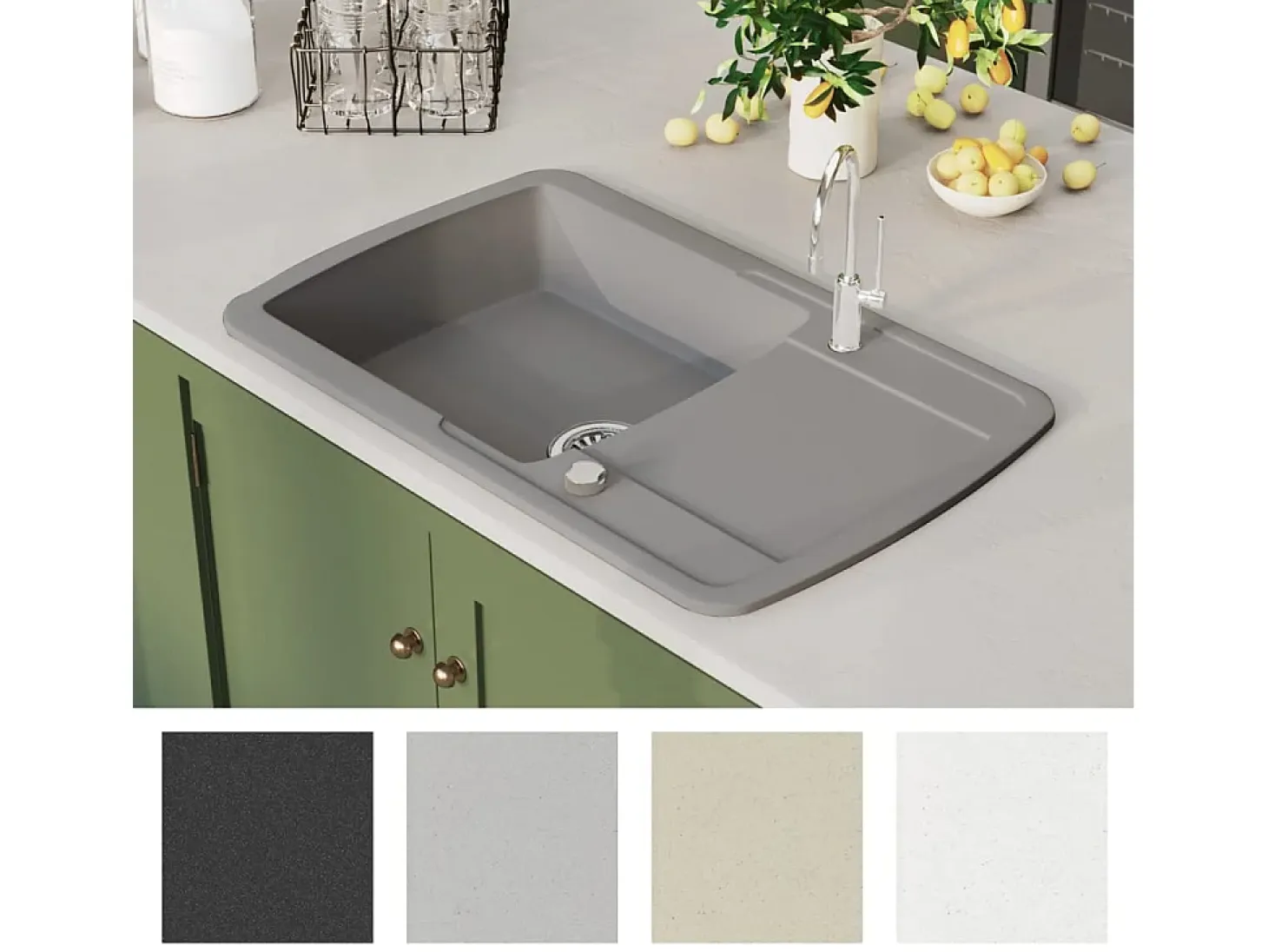 Fregadero de cocina de granito de un solo tazón gris