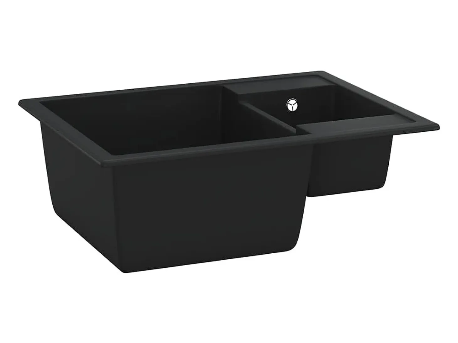 Fregadero de cocina de granito negro y dos lavabos con orificio de desbordamiento