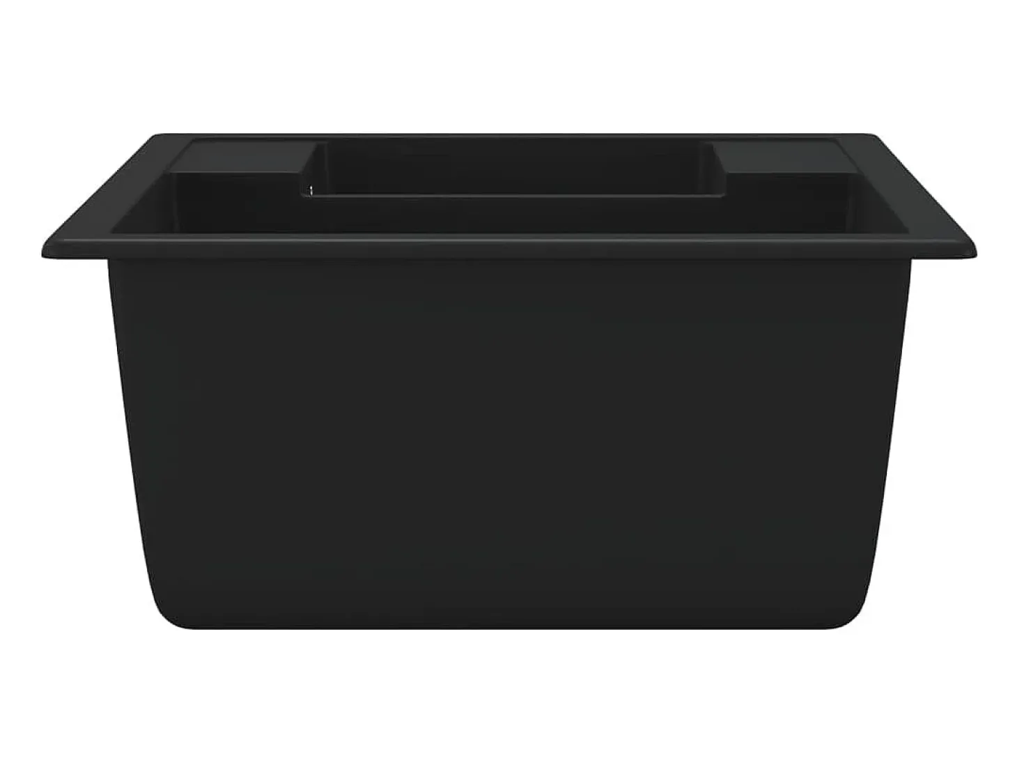 Fregadero de cocina de granito negro y dos lavabos con orificio de desbordamiento
