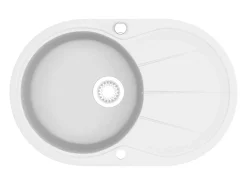 Fregadero de cocina de granito de un seno ovalado blanco