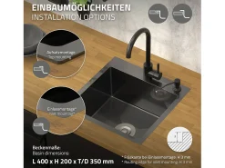 Fregadero de cocina de un seno 45x45 cm lavabo antracita con desagüe/dosificador