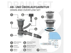 Fregadero de cocina de un seno 45x45 cm lavabo antracita con desagüe/dosificador
