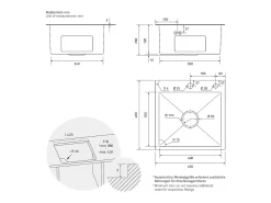 Fregadero de cocina de un seno 45x45 cm lavabo antracita con desagüe/dosificador