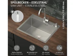 Fregadero de cocina de un seno 55x45 cm lavabo con desagüe dosificador de jabón