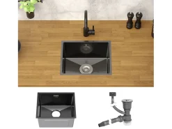 Fregadero de cocina de un seno 34x40cm antracita lavabo con desagüe y rebosadero