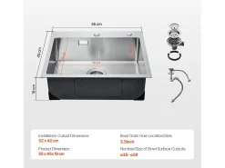 Fregadero de Cocina SucceBuy de Acero Inoxidable 304 de un Seno con Montaje Superior, 55 cm